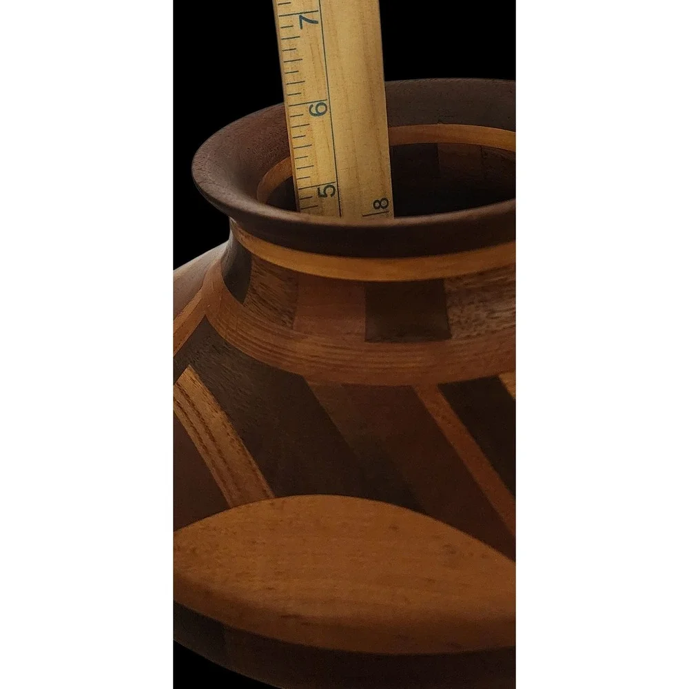 Handcrafted Segmented Wood Vase Signed Boyd Miles Dated 1996 11 Wood Types